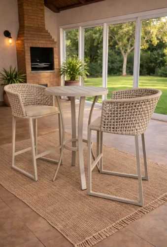 Mesa bistrô aluminio banqueta sol e chuva 