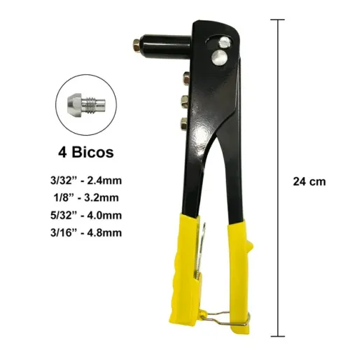 Rebitadeira manual alicate Rebitador 9,5" com 4 bicos