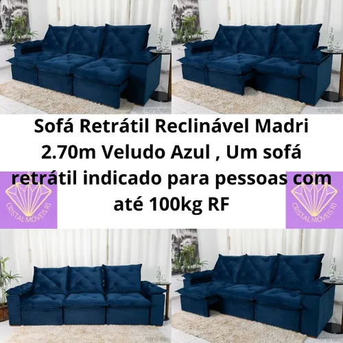Sofá Retrátil 2.70m Veludo RF