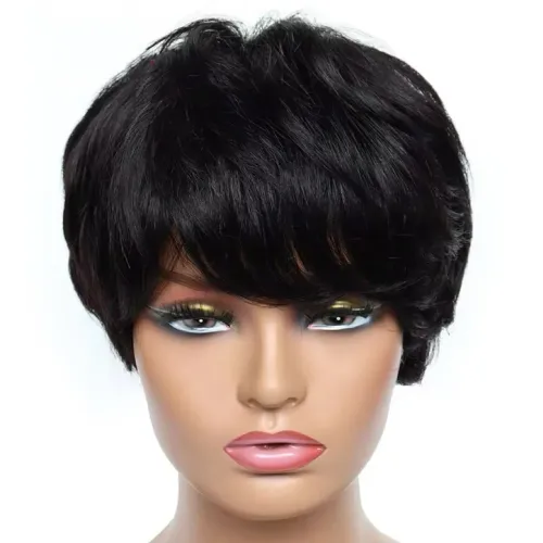 Peruca Pixie Cabelo Humano Grisalho e preto 