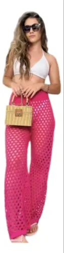 Vendo calça de praia crochê vazada rosa