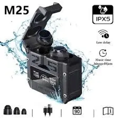 Redução de ruído sem fio hq alta qualidade tws fone de ouvido m25 in-ear tipo-c display le