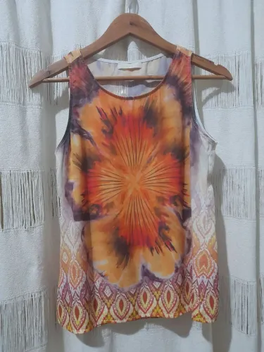 Regata Feminina Estampada Floral Laranja