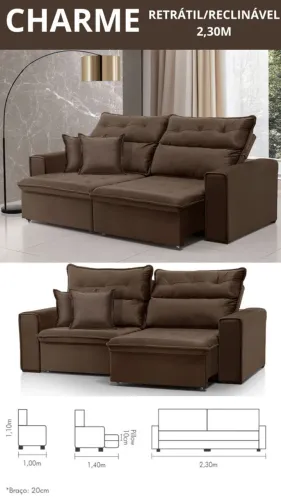 Sofá Charme 2,30m Reclinável/Retrátil