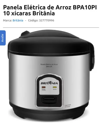 Panela de arroz Britânia bpa10pi 10 xícaras 110v