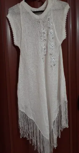 Vestido/Xale em tricô Branco Perolado - Tamanho M 