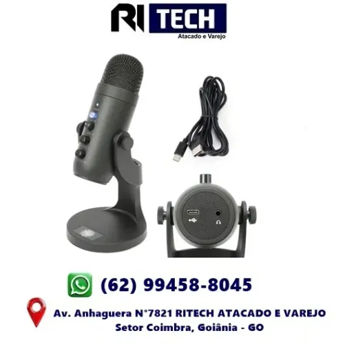Microfone Condensador Mesa USB Gamer Rotação 360 Entrada Fone P2