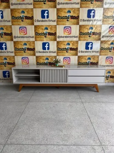Rack Bancada 1 Portas 2 Gavetas Veneza Off White Matte - Em Promoção 