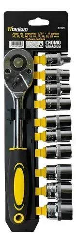 Jogo Soquete E Catraca 10 A 22mm Enc.1/2 C/ 11pçs Titanium