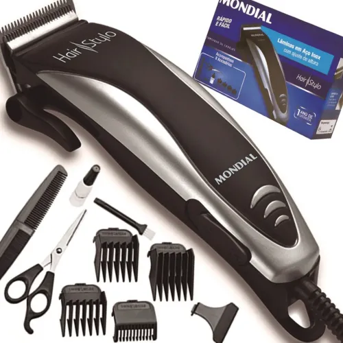 Máquina de Cortar Cabelo Mondial cr-02 -cortador 127v - Nova 8 Peças