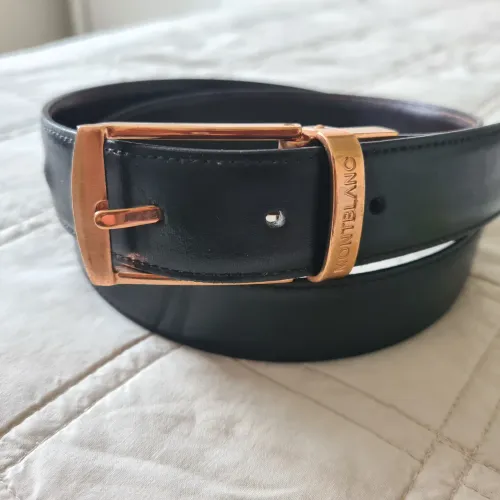 Cinto Montblanc Couro Preto/Marrom com Fivela Rose Gold
