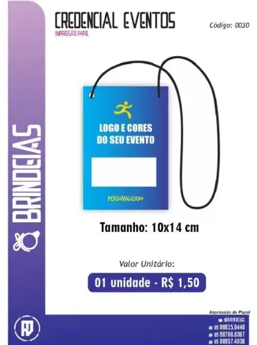 Credencial em Papel Para Eventos - Brindes Personalizados Brindeias
