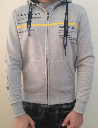 Blusa Gangster com Capuz Casaco Cinza + Boné Azul Charlotte 