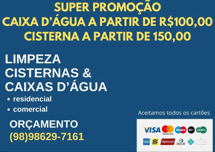 LIMPEZA E HIGIENIZAÇÃO DE CAIXAS D'ÁGUA E CISTERNAS.