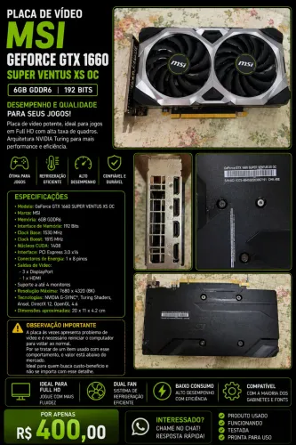 Placa de Vídeo MSI GeForce GTX 1660 SUPER Ventus XS OC ? 6GB