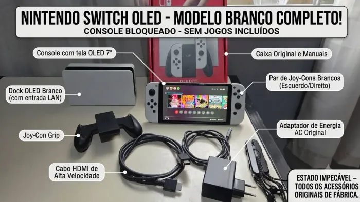 Nintendo Switch OLED Branco - Completo na Caixa - Impecável!