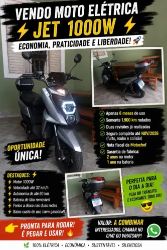 Scooter Elétrica JET 1000W | 2.500 km | Seguro | Garantia | Baú