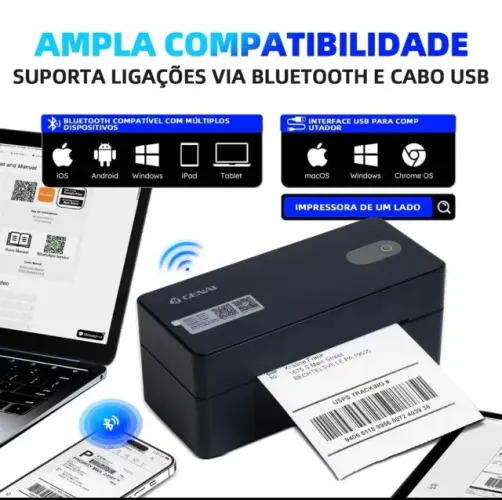 Impressora Térmica E-commerce + Etiquetas Térmicas 10x15