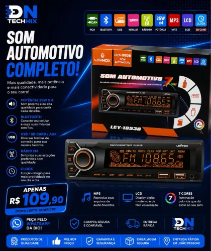 Som para carro Bluetooth/USB lacrado