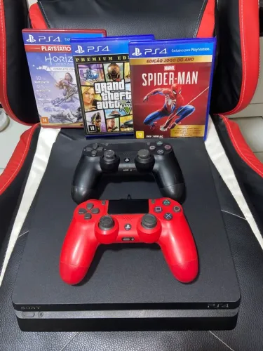 PS4 slim 1TB seminovo + jogos + controles / preço negociável
