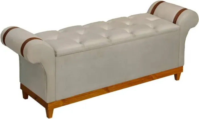 Recamier Baú Atenas Pés Em Madeira Sapateira Luxo Decorativo Estofado Tamanho 1,50m Móveis