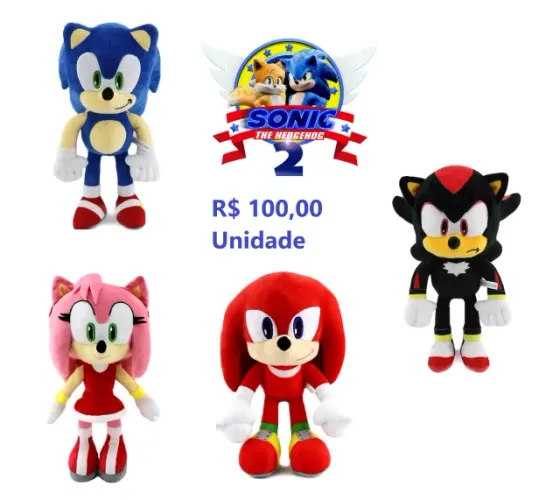Boneco pelúcia Sonic amy rose shadow knuckles 30cm - Unidade R$ 100,00