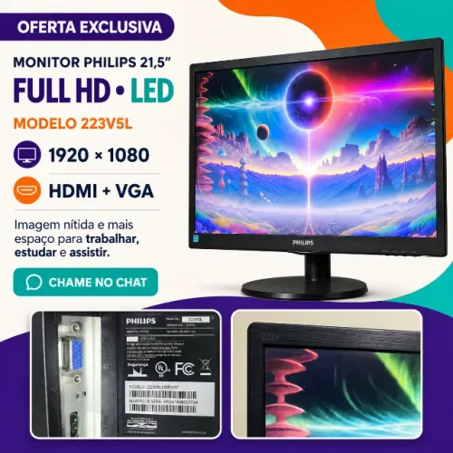 Monitor Philips 21,5" Full HD LED HDMI/VGA - 223V5L - EXCELENTE QUALIDADE