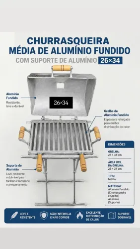 Churrasqueira Média de Alumínio fundido com suporte de Alumínio 