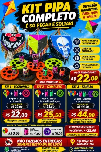 KIT PIPA + LINHA + CARRETILHA 22,00