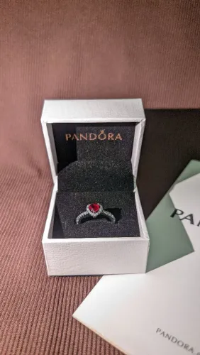 Anel pandora Coracao Vermelho Elevado prata 925