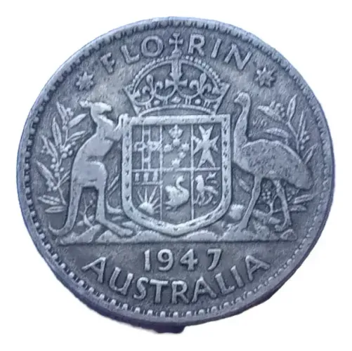 Moeda De Prata, Austrália 1 Florin De 1947 # (Usado)