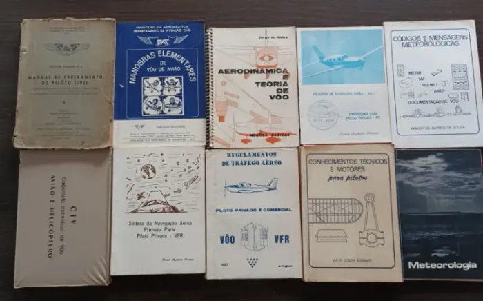 Livros antigos, coleção kit 10 livros para curso de piloto privado, muito conservados