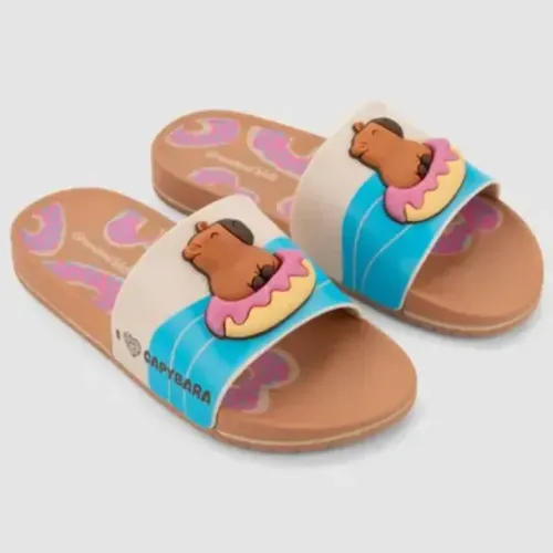 Chinelo Slide Infantil Capi Mania Capivara Grendene Kids Marrom 23454BV148