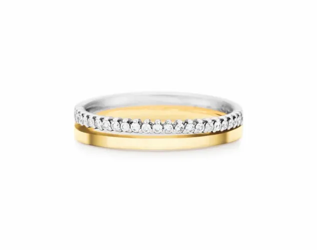 Aliança Ouro Branco/Amarelo cravejada