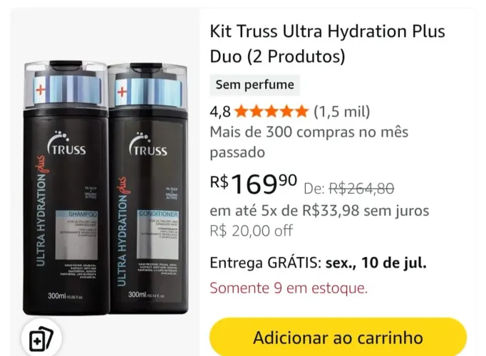 KIT TRUSS ULTRA HYDRATION PLUS DUO  CONDICIONADOR E SHAMPOO 
