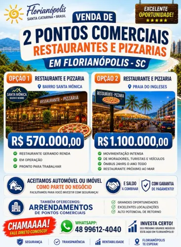 PVenda de restaurantes e pizzarias em Florianópolis, Santa Catarina.