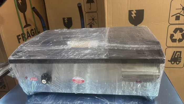 chapa de lanche elétrica 60x40 nova industrial com coletor de gordura