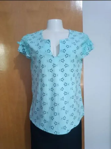 blusa zheng fashion azul estampada m ao g com elastano seminovo
