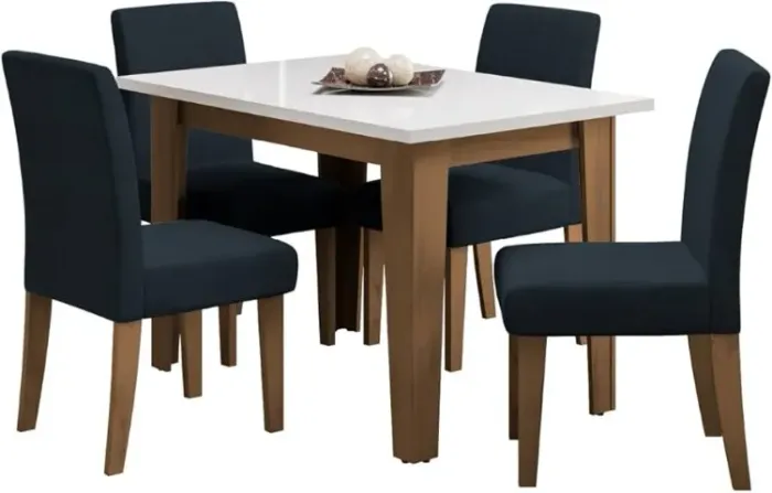 Conjunto mesa de jantar tok com 4 cadeiras pretas 