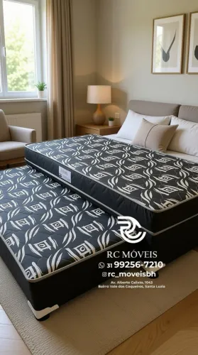Cama Box Solteiro Bibox 88x1,88 com Auxiliar D33 Floral Bege Aconchegante