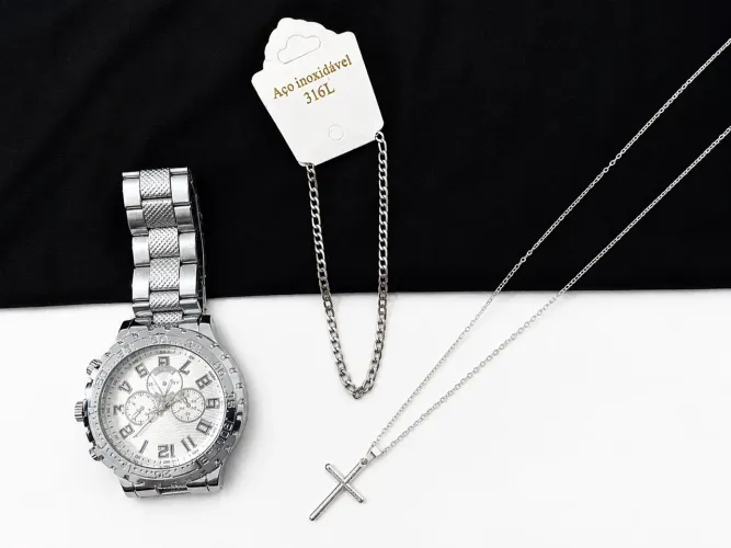 kit Relógio + Pulseira + cordão