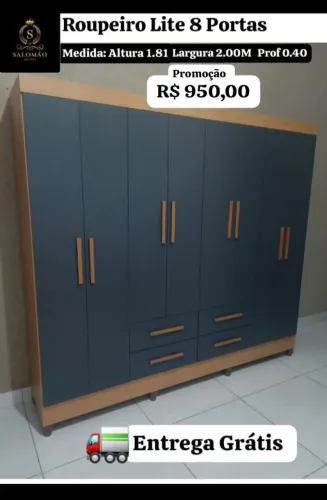 Guarda Roupa 8 Portas Casal na Promoção 950 Montagem Grátis
