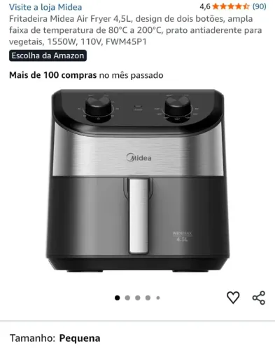 Fritadeira elétrica (air fryer) Midea 4,5 L nova na caixa com nota