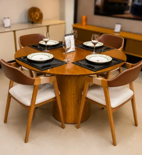 MESA DE JANTAR 120x120 COM 4 POLTRONAS 