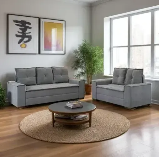 Sofá 2 e 3 lugares Barcelona Cinza Confortável