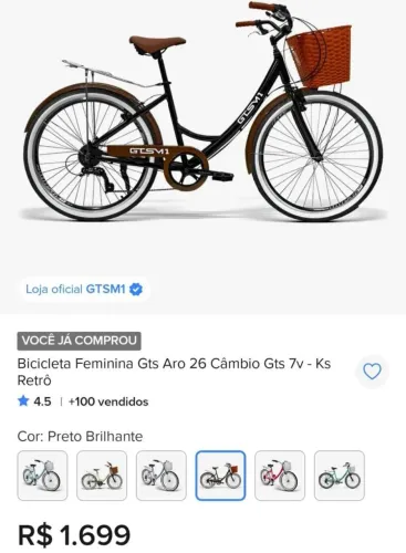 Bicicleta retrô aro 26 GTS - 7 velocidades