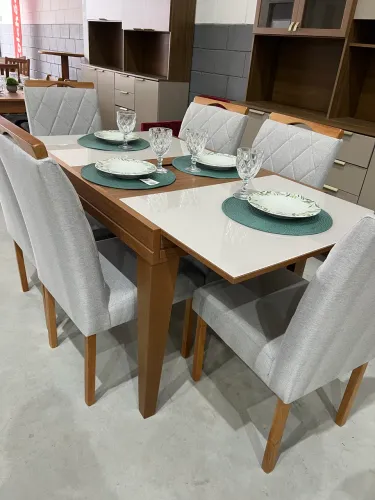 Mesa 1,80 Elástica com 6 Cadeiras Linho NOVO