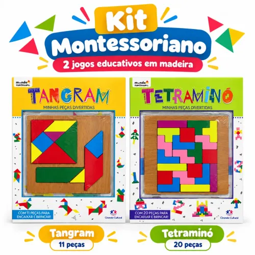 Kit Montessoriano Tangram + Tetraminó Educativo em Madeira