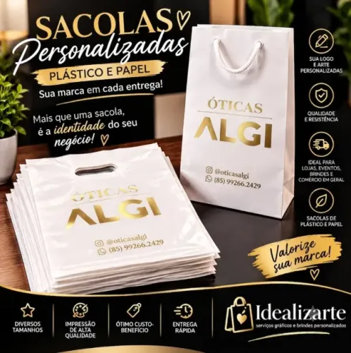 Sacolas personalizadas plástico e papel
