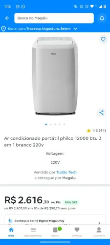 Ar condicionado portatil Philco+ kit adaptador de janela+ tubo extensor